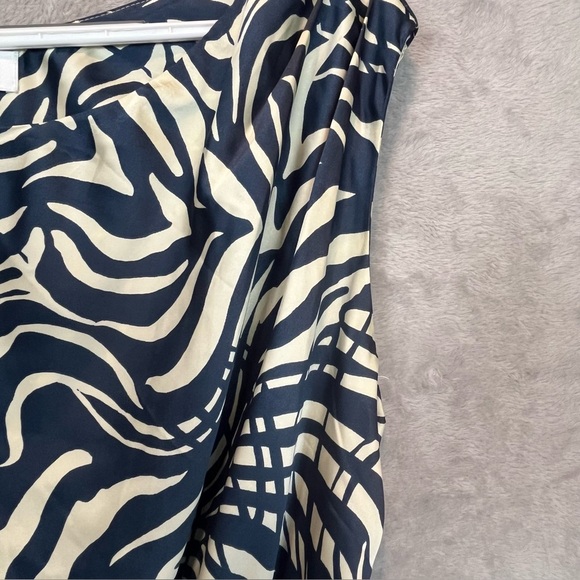 Socialite Midi Dress Blue Cream Geometric Print Bias Cut Size 8 Asymmetric Hem - Picture 7 of 15